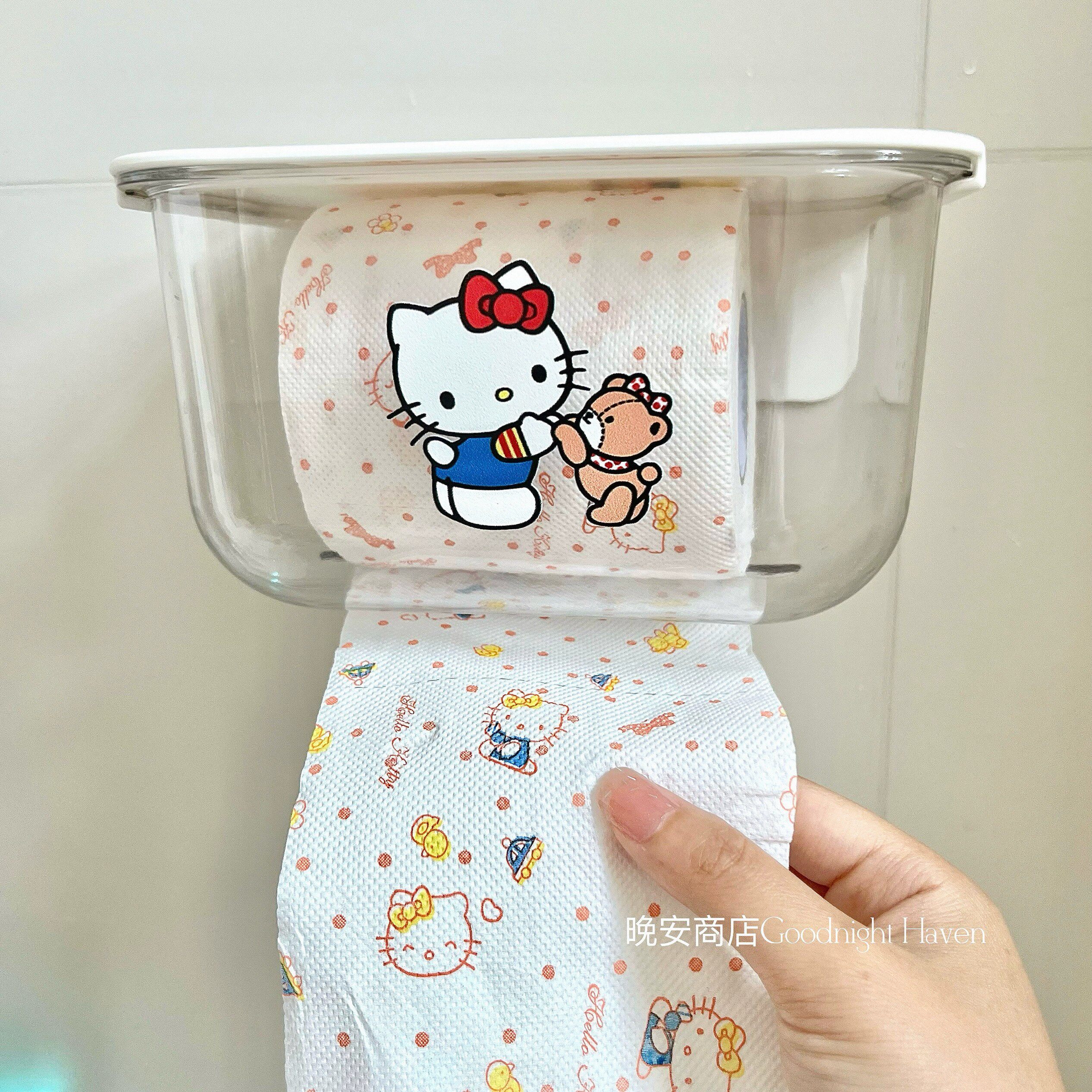 可爱卡通kitty卫生间透明纸巾盒厕所卷纸架抽纸盒壁挂免打孔防水