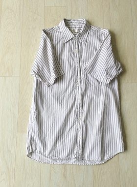 女装孤品翻领纽扣直筒短袖条纹简约休闲百搭中性女士夏季衬衫上衣