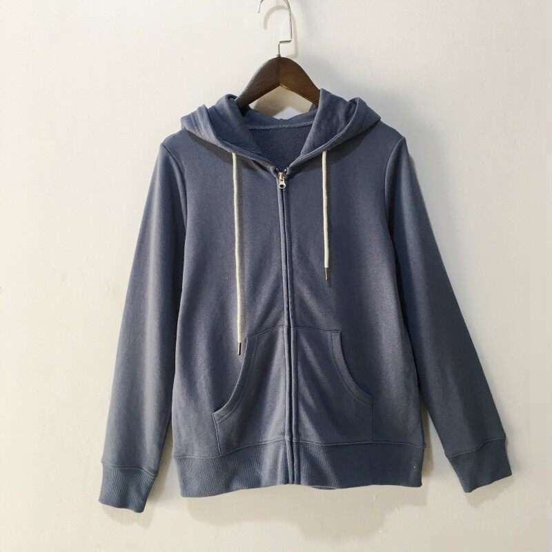 女装日单连体帽拉链毛圈长袖休闲外搭棉质卫衣春秋外套简约运动风