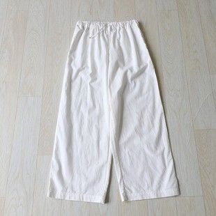 九分裤 女装 日单孤品松紧腰抽绳双口袋麻棉纯色简约休闲百搭女夏季