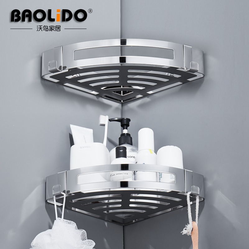 304不锈钢免打孔收纳双层置物架