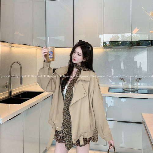 复古酷飒立领机车短夹克女