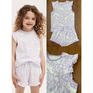 新款 夏季 家居服睡衣套装 微瑕疵外贸出口女童纯棉卡通背心短裤