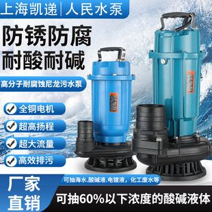 耐腐蚀塑料化工污水泵220v大流量高扬程耐酸碱海水专用潜水排污泵