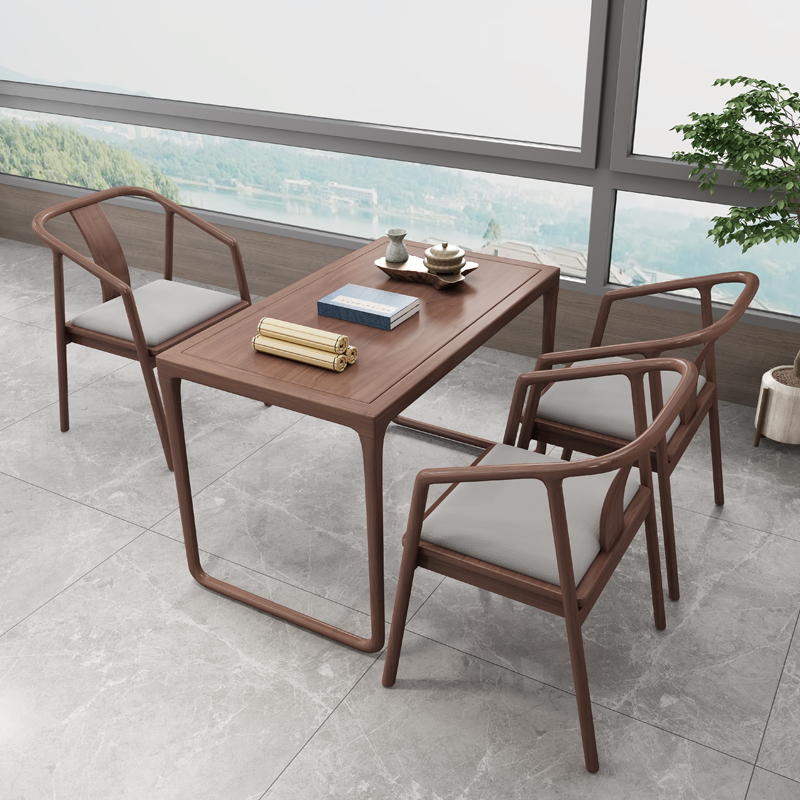 新中式黑胡桃木茶桌实木阳台茶桌