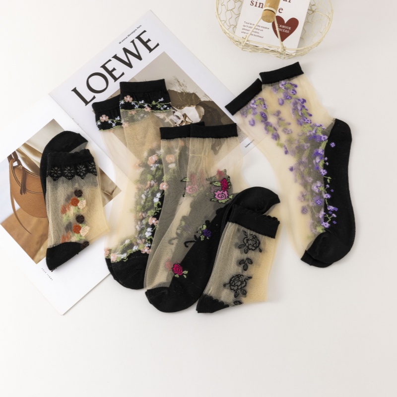 棉底丝袜女夏季袜子女高筒薄款水晶丝玻璃丝防勾丝女水晶中筒丝袜