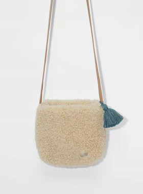 Z家童包女童羊羔绒斜挎包女生春秋百搭毛绒单肩纯色浅黄色手机包