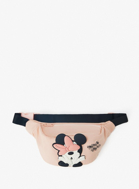 Z家儿童粉色卡通印花运动腰包斜挎包单肩包童包帆布女包宝宝包包