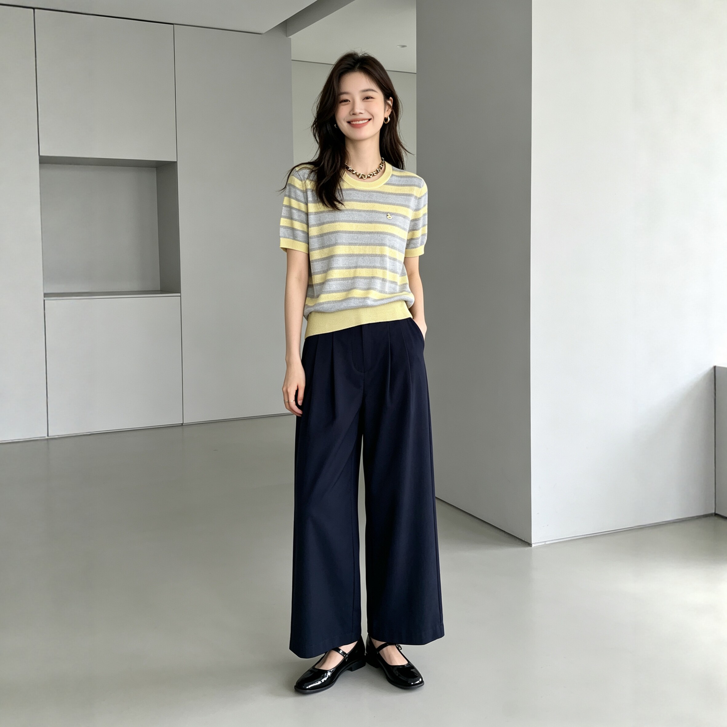 宽松显瘦条纹针织衫短袖女薄款26春夏新款 清凉感针织短袖女韩系