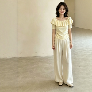 甜美减龄款26年夏季新款时尚潮流女款上衣荷叶边 修身上衣短袖T