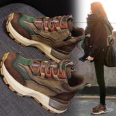 真皮运动休闲老爹板鞋 秋冬加绒二棉鞋 子 女2026新款 头层牛皮高帮鞋