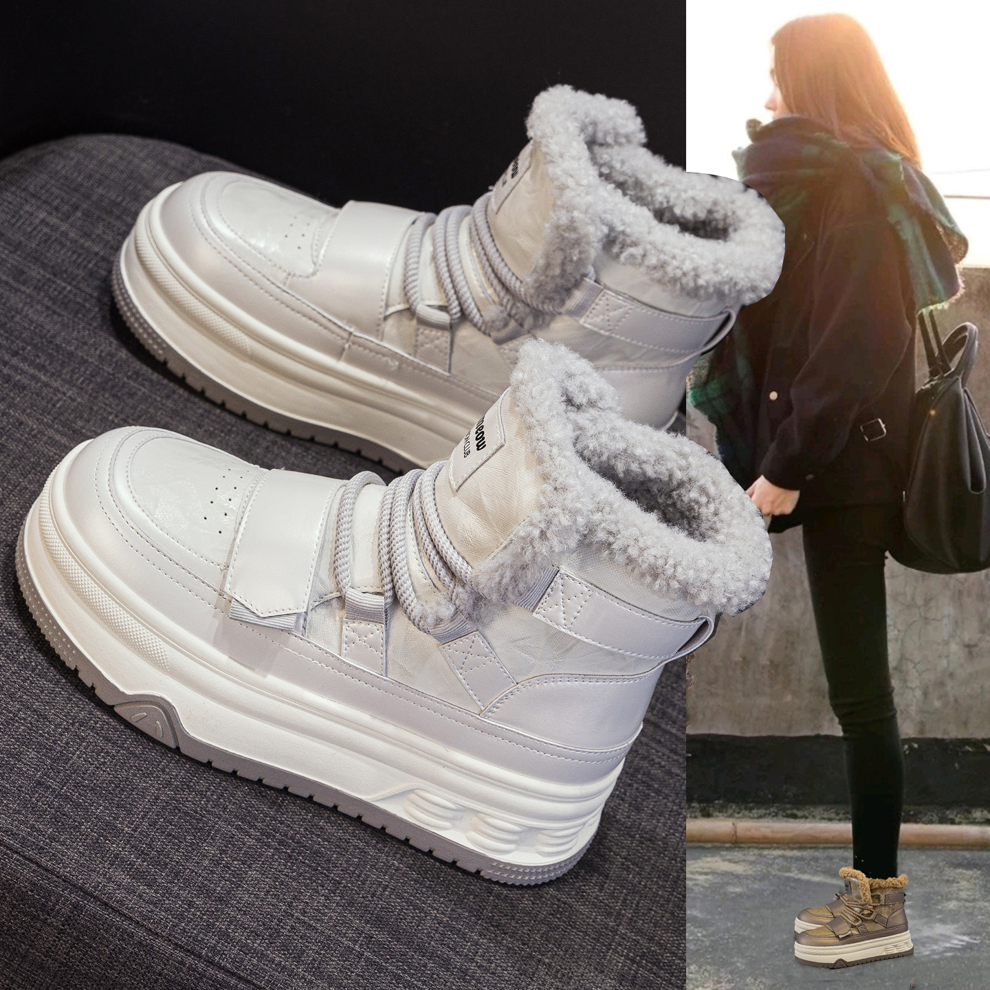 厚底雪地鞋女2025新款冬季加绒