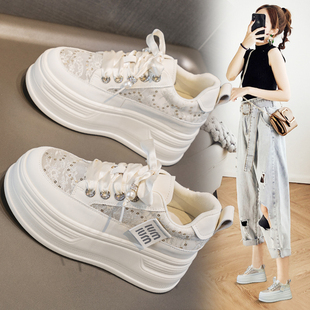 厚底小白鞋女2026夏季新款网面透气薄款配裙子百搭内增高休闲板鞋