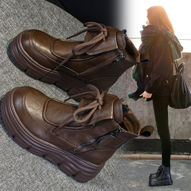 新款英伦风加绒厚底增高马丁靴