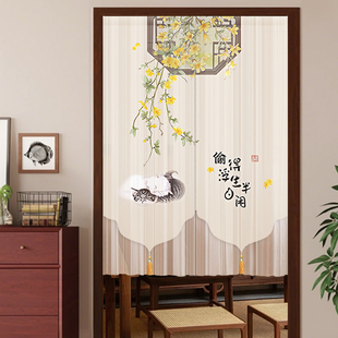棉麻双层纱半帘竹节纱新中式卧室门帘夏季室内装饰隔断帘茶室帘