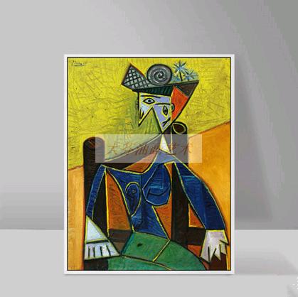 毕加索油画 现代客厅书房卧室挂画油画装饰画-坐在扶手椅的妇女