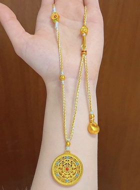 金店同款沙金镂空五福圆满罗盘胖福毛衣链花丝医牌吊坠项链女送礼