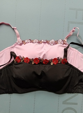 花边抹胸式文胸 聚拢舒适胸罩 钢圈 小胸70B 65C  黑色 粉色
