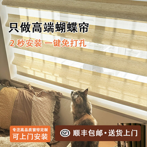 新款免打孔蝴蝶帘遮光电动罗马帘卫生间卷帘百叶窗帘厨房浴室客厅