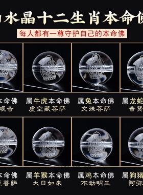 天然白水晶八大守护神圆珠子十二生肖本命佛年散珠子配件配饰