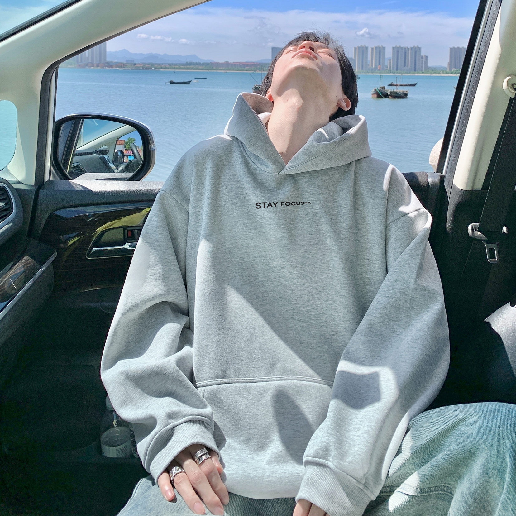 潮流简约字母连帽卫衣男A425-Q3683-P58控78面料65%棉35%聚酯，男装卫衣，电商A425