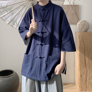 新中式风盘扣七分袖衬衫A425-C2767-P58控68面料棉图片