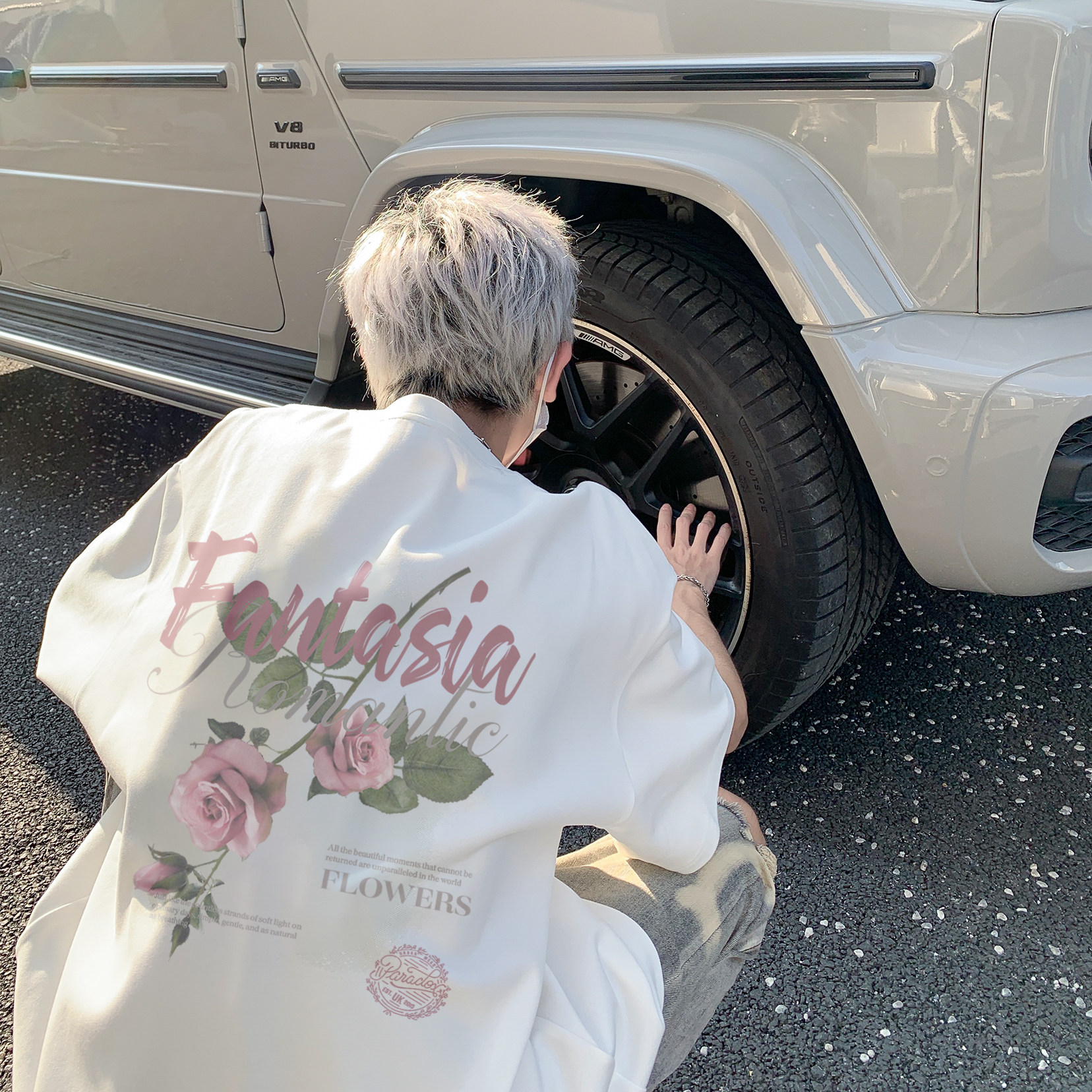 潮流花卉字母排版短袖T恤A425-T3736-P38控48面料棉，男装T恤，电商A425