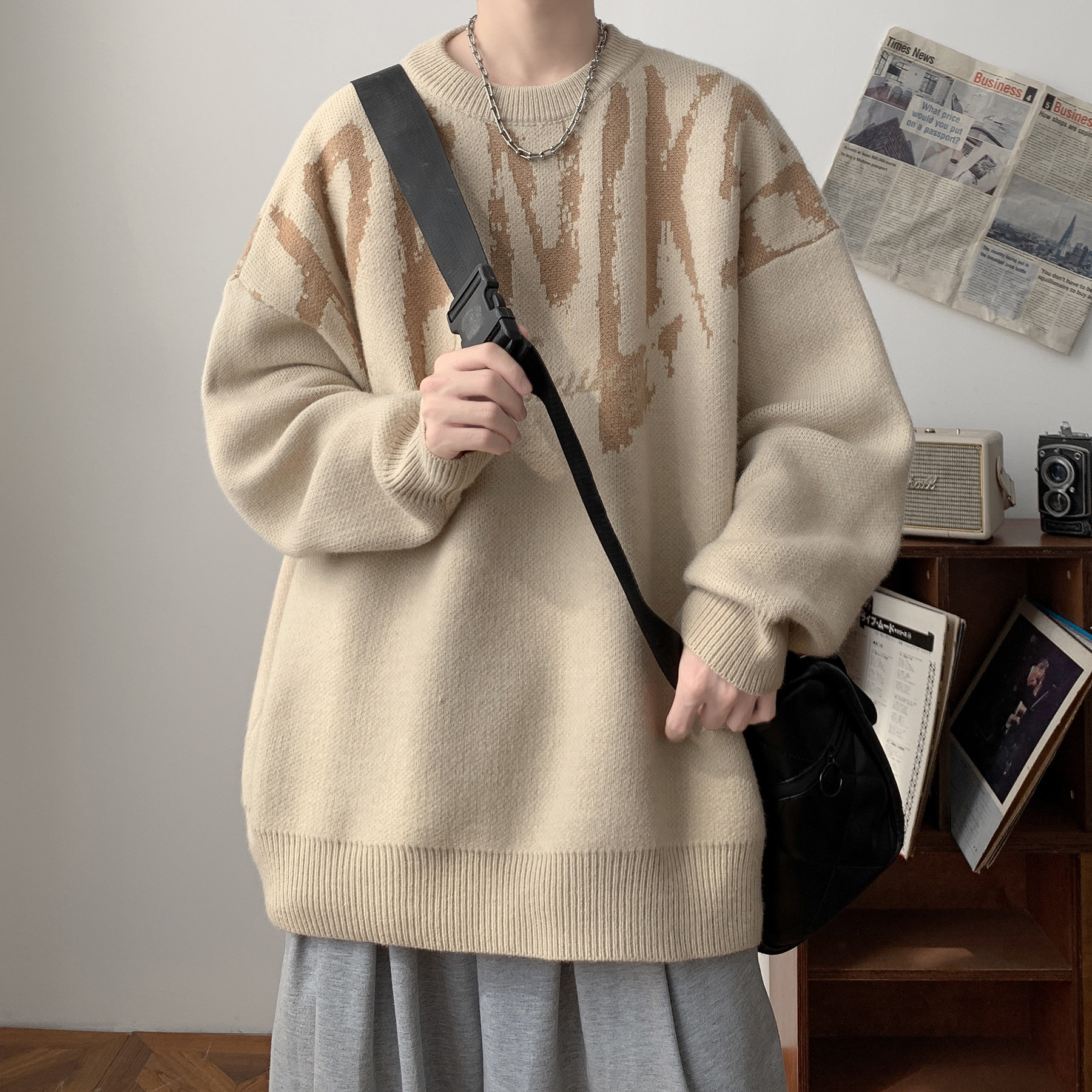 潮流百搭字母圆领毛衣A425-M26636-P68控88面料聚酯,男装针织衫/毛衣,电商A425
