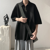 简约纯色半开拉链短袖T恤A425-T5320-P45控59面料聚酯，男装T恤，电商A425