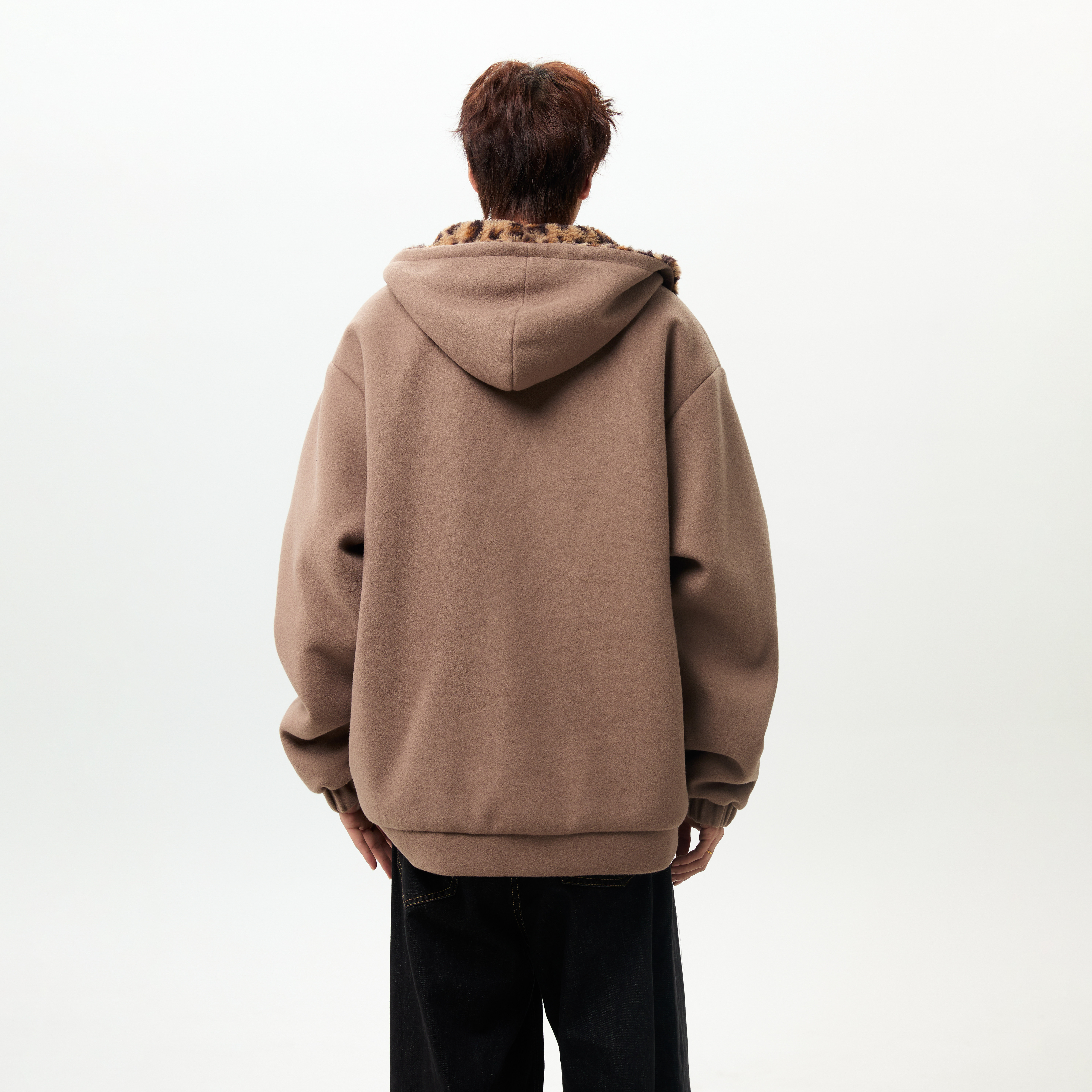 潮流呢料豹纹连帽开衫棉服外套A425-Y531-P138控188面料聚酯,男装棉衣,电商A425