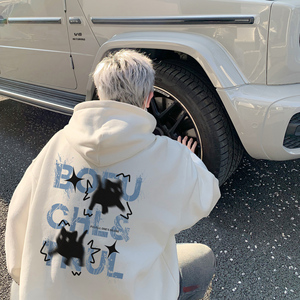 潮流字母猫猫模糊连帽卫衣A425-Q4008-P65控78面料65%棉35%聚酯图片