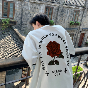 玫瑰花印花圆领短袖T恤 A425-T1320-P38控48，男装T恤，电商A425