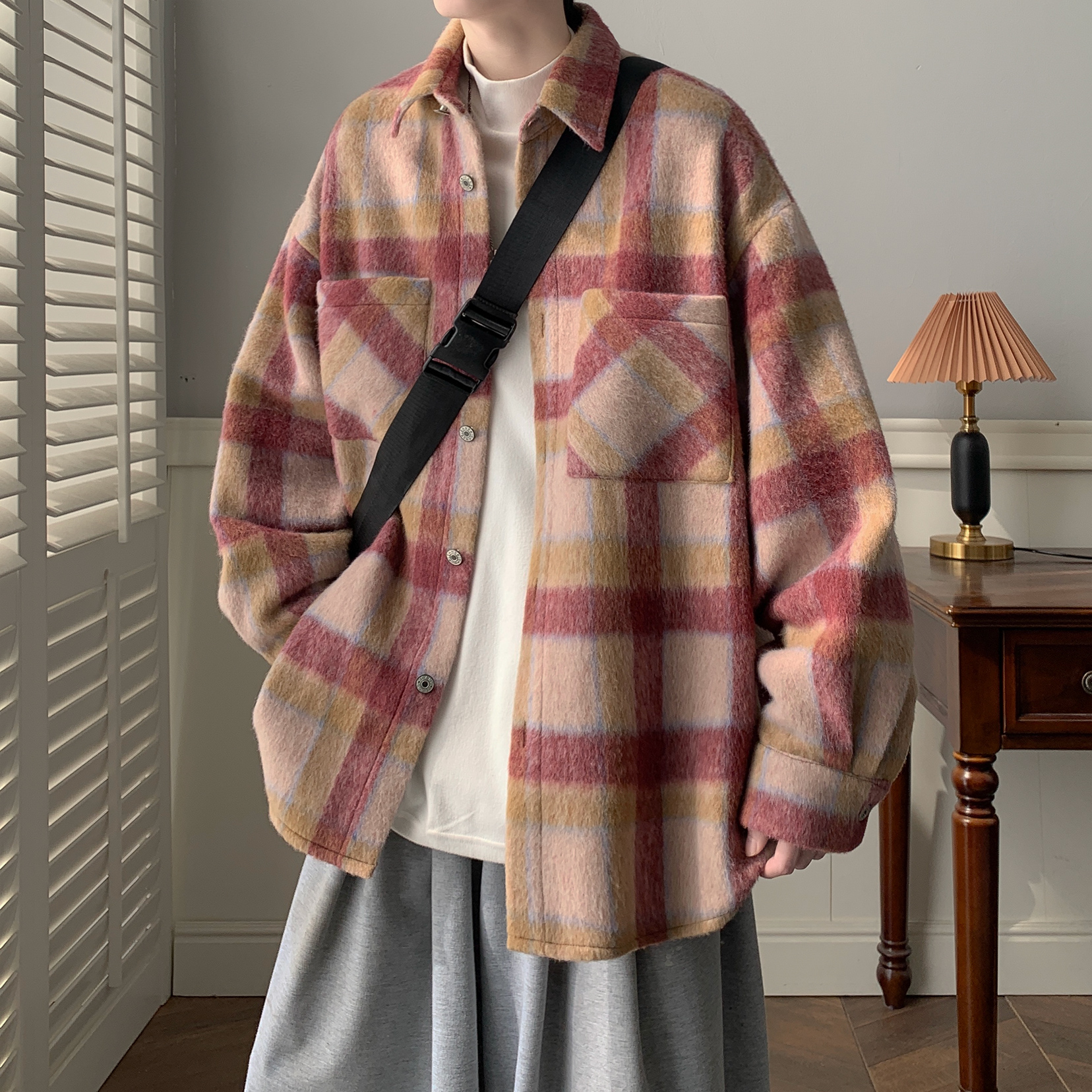 百搭格子呢料夹克外套A425-N996-p95控128面料聚酯，男装夹克，电商A425