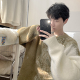 潮流渐变色貂毛圆领毛衣A425-M26619-P78控98面料聚酯，男装针织衫/毛衣，电商A425