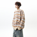 潮流复古费尔岛圆领毛衣A425-M26653-P78控98面料聚酯，男装针织衫/毛衣，电商A425