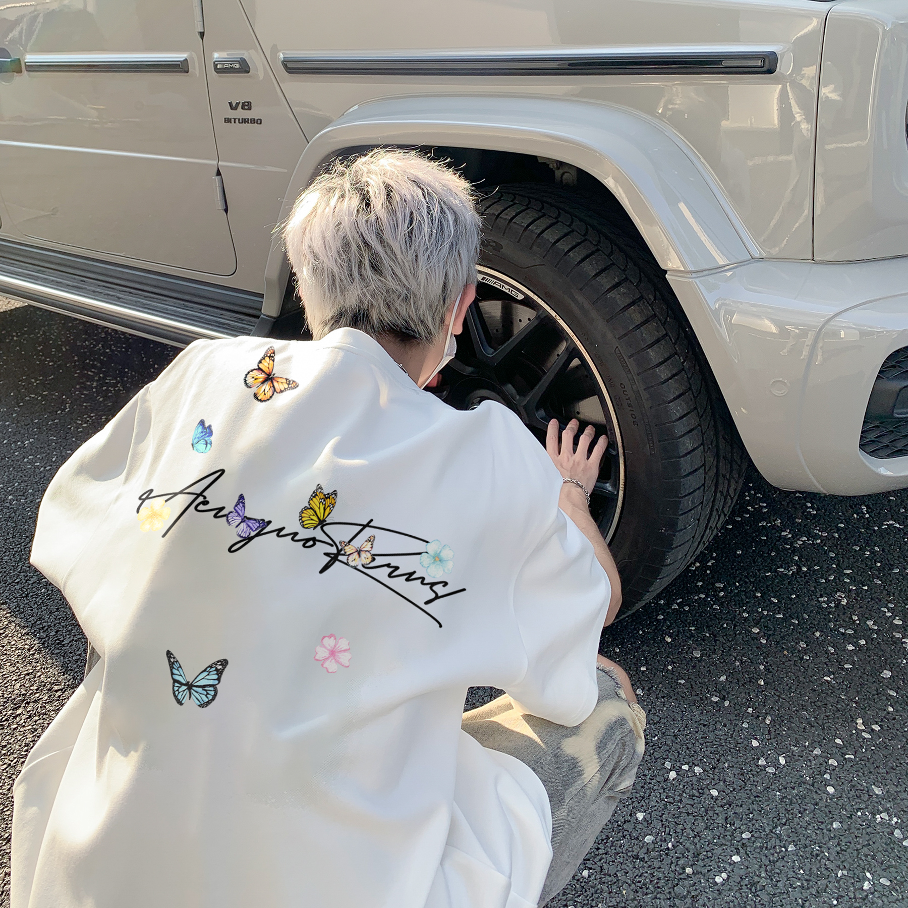 潮流蝴蝶字母排版短袖T恤A425-T4197-P35控48面料100%棉，男装T恤，电商A425