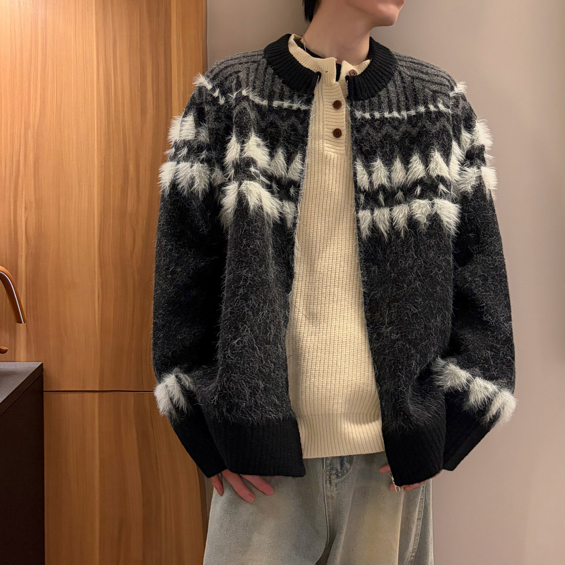 潮流费尔岛开衫拉链毛衣外套A425-M26652-P118控148面料聚酯,男装针织衫/毛衣,电商A425