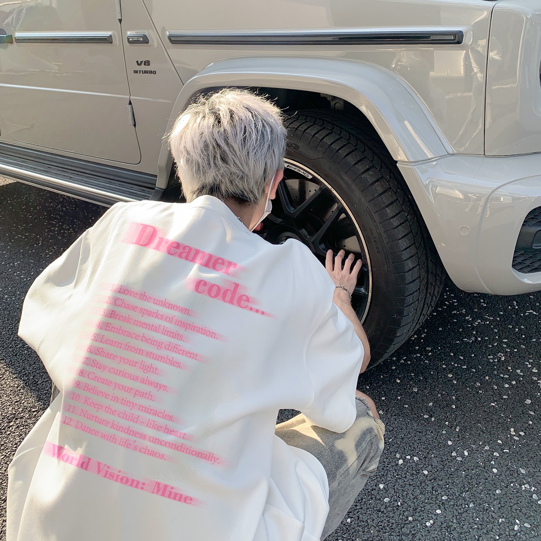 潮流粉色字母排版模糊短袖T恤A425-T4210-P35控48面料100%棉，男装T恤，电商A425