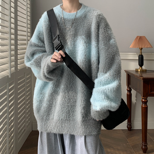 笔迹泼墨圆领毛衣A425-M26382-P70控98面料聚酯，男装针织衫/毛衣，电商A425