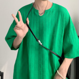 暗纹肌理面料小缺口领短袖T恤A425-T1263-P38控49，男装T恤，电商A425