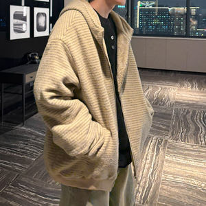 潮流条纹绒毛连帽外套棉服A425-Y532-P138控178面料聚酯图片