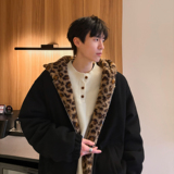 潮流呢料豹纹连帽开衫棉服外套A425-Y531-P138控188面料聚酯，男装棉衣，电商A425