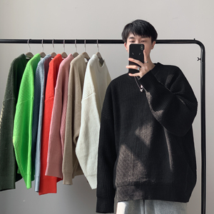 秋冬粗线圆领纯色基础款厚毛衣针织衫 A425-M50-P68控78，男装针织衫/毛衣，电商A425