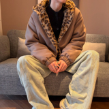 潮流呢料豹纹连帽开衫棉服外套A425-Y531-P138控188面料聚酯，男装棉衣，电商A425