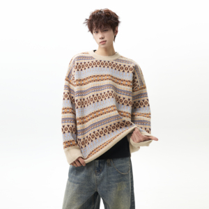 潮流复古费尔岛圆领毛衣A425-M26653-P78控98面料聚酯，男装针织衫/毛衣，电商A425