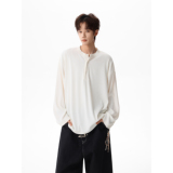 潮流亨利领竖条肌理长袖T恤A425-T005-控68-面料97%涤纶3%氨纶，男装T恤，电商A425