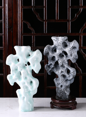 手工精工雕刻陶瓷太湖石摆件书桌家居室内装饰样板房酒店茶室摆设