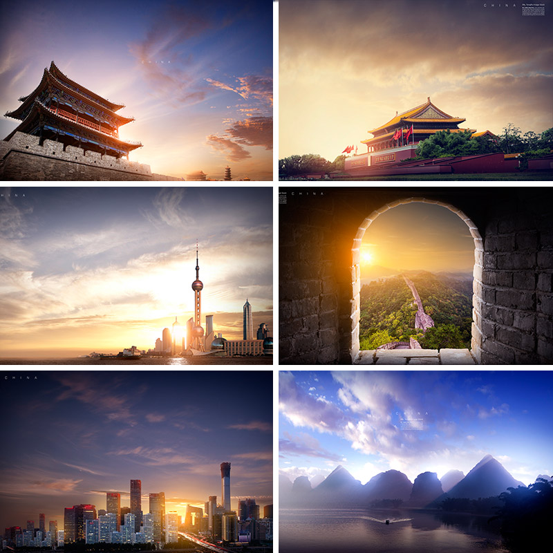 中国传统建筑自然风光长城天安门风景海报背景PSD设计元素材91903