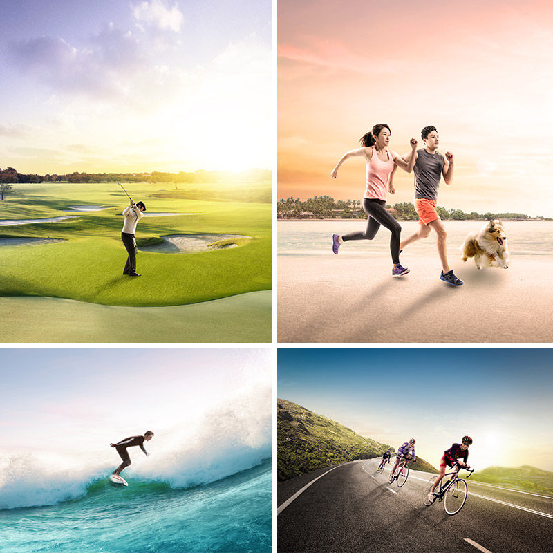 健康体育运动项目高尔夫冲浪骑行跑步海报psd分层设计元素材92733