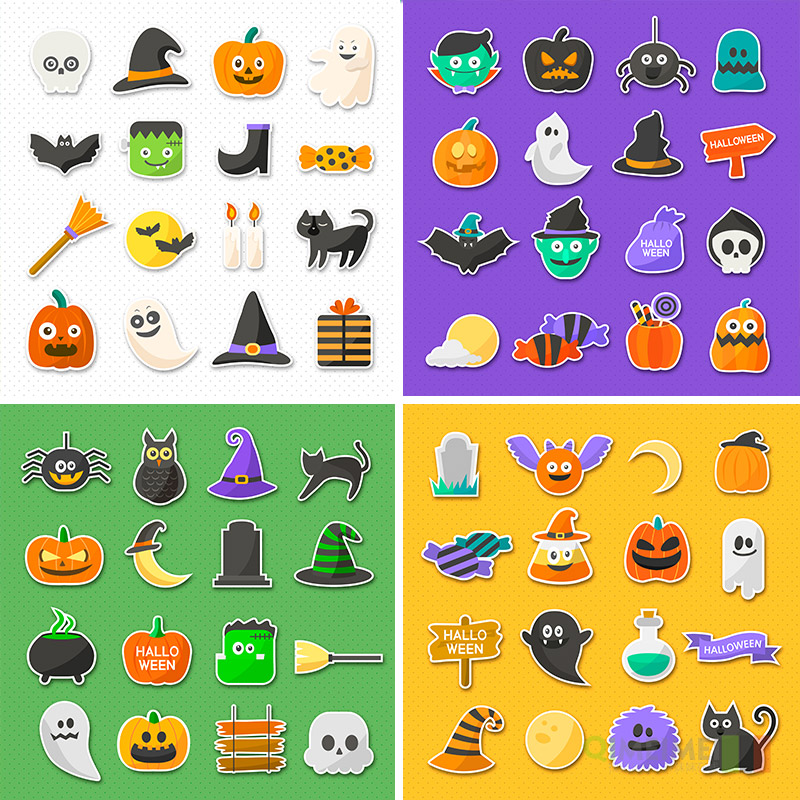 万圣节派对南瓜灯幽灵骷髅帽子拐杖元素图标AI矢量设计素材100907